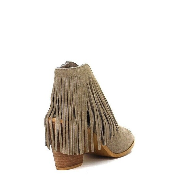 Steve Madden Women 7M Taupe Boot Suede Leather Zip Open Toe Fringe Heeled Bootie - Picture 8 of 12
